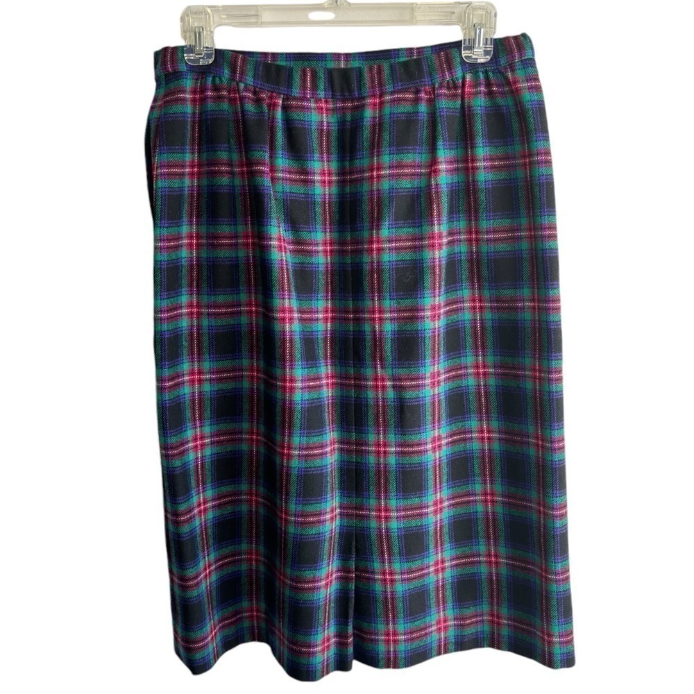 VTG Pendleton Plaid Wool Midi Skirt Womens 12P Lined Pleaded Pockets Made in USA